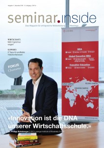 Cover seminar.inside Nr. 4/16 Titelstory mit Dr. Philipp Boksberger, Lorange Institute of Business Zurich, Fokus „Charisma“